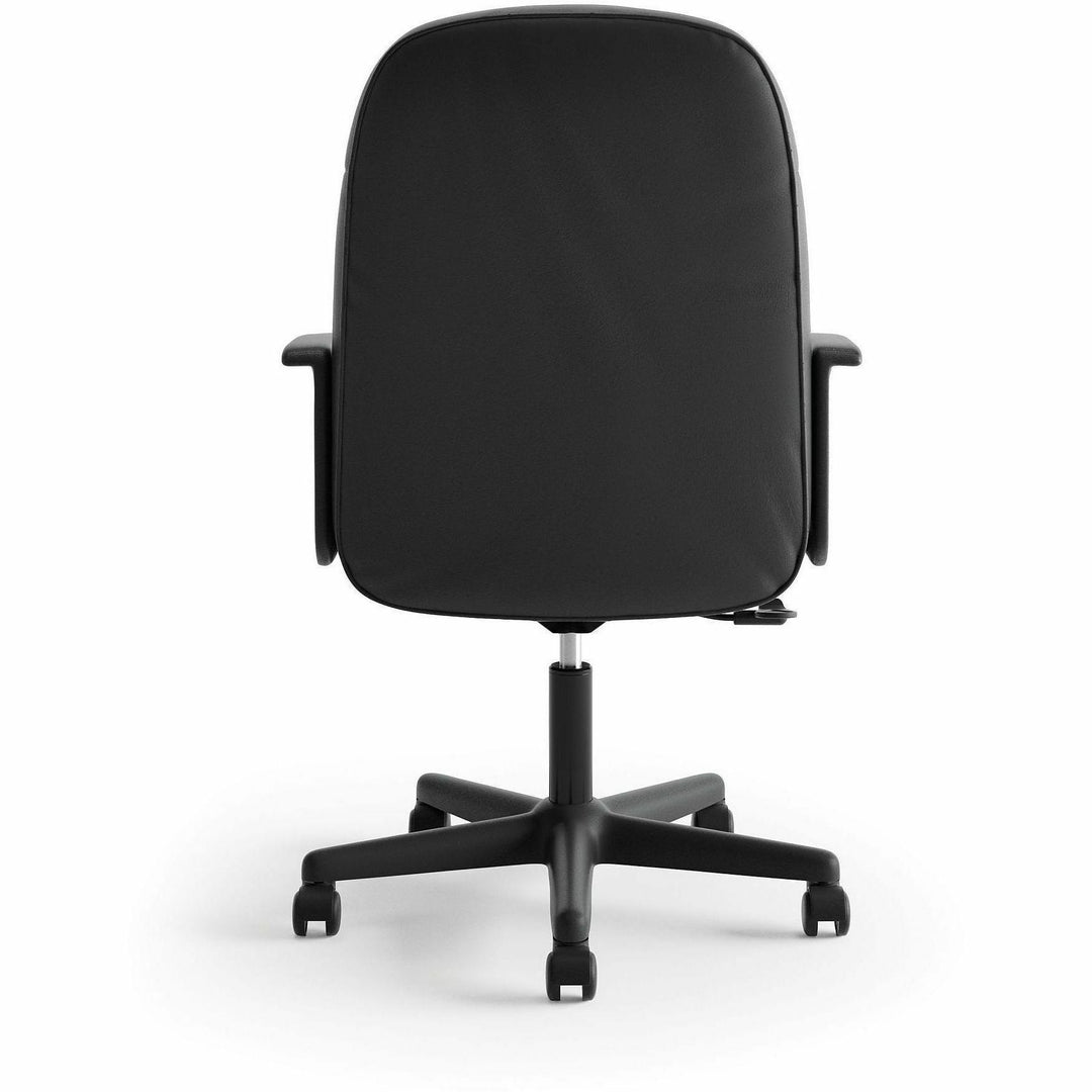 Image of HON® Hvl601 Series Executive High-Back Leather Chair, Supports Up To 250 Lb, 17.44" To 20.94" Seat Height, Black