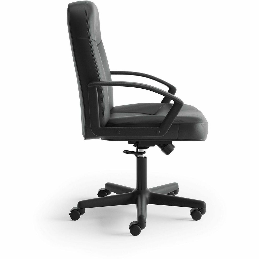 Image of HON® Hvl601 Series Executive High-Back Leather Chair, Supports Up To 250 Lb, 17.44" To 20.94" Seat Height, Black