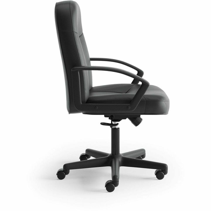 Image of HON® Hvl601 Series Executive High-Back Leather Chair, Supports Up To 250 Lb, 17.44" To 20.94" Seat Height, Black