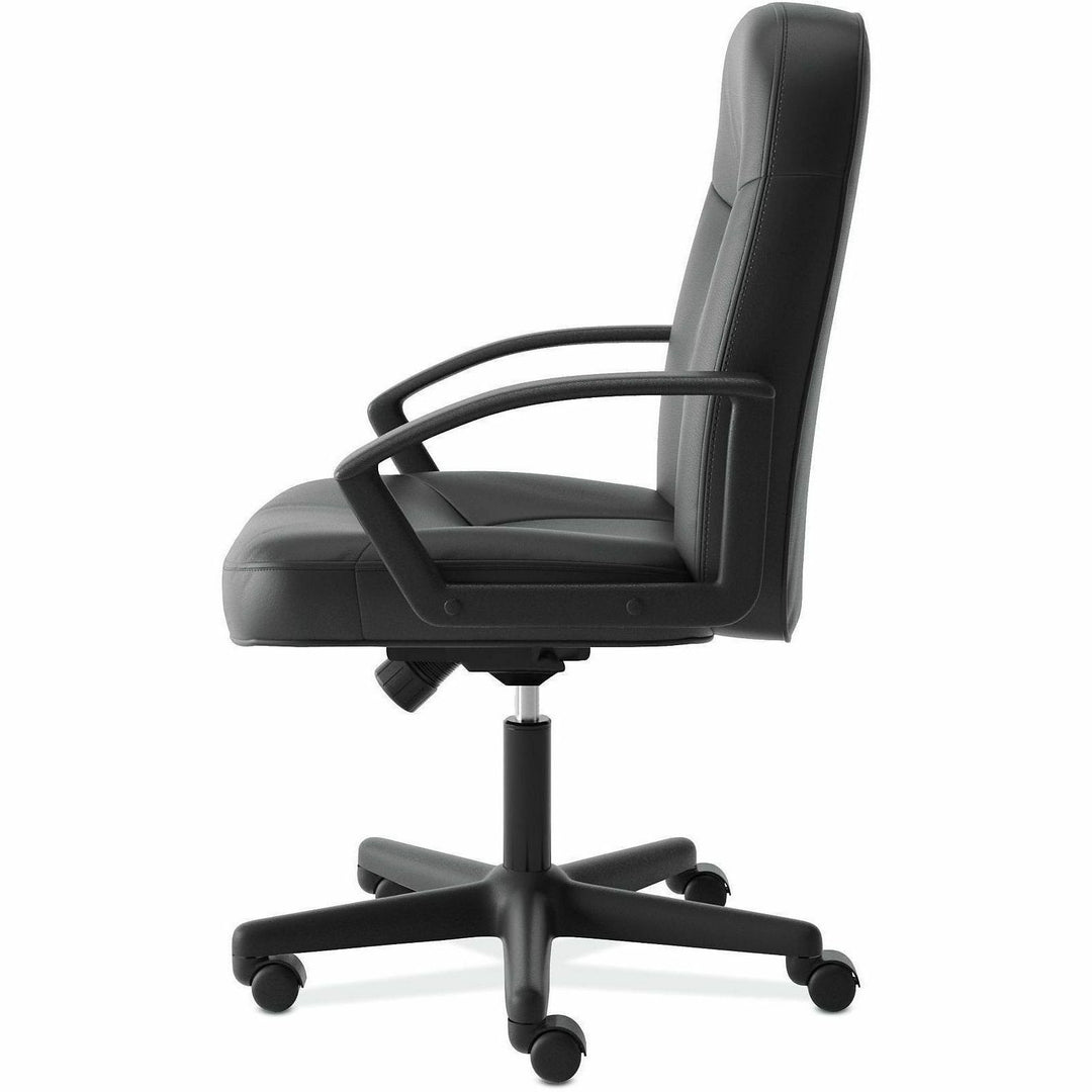 Image of HON® Hvl601 Series Executive High-Back Leather Chair, Supports Up To 250 Lb, 17.44" To 20.94" Seat Height, Black