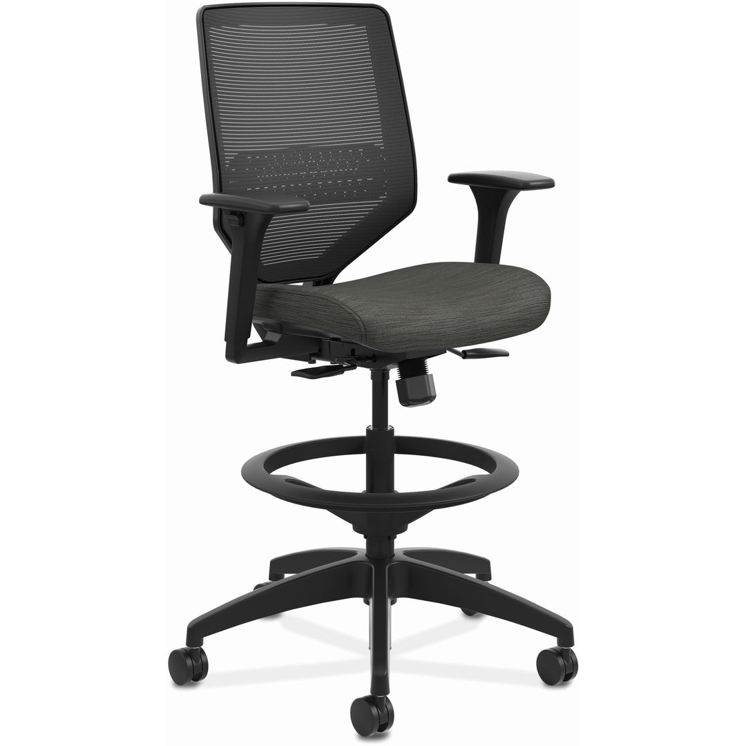 Image of HON® Solve Series Mesh Back Task Stool, Supports Up To 300 Lb, 23" To 33" Seat Height, Ink Seat/back, Black Base