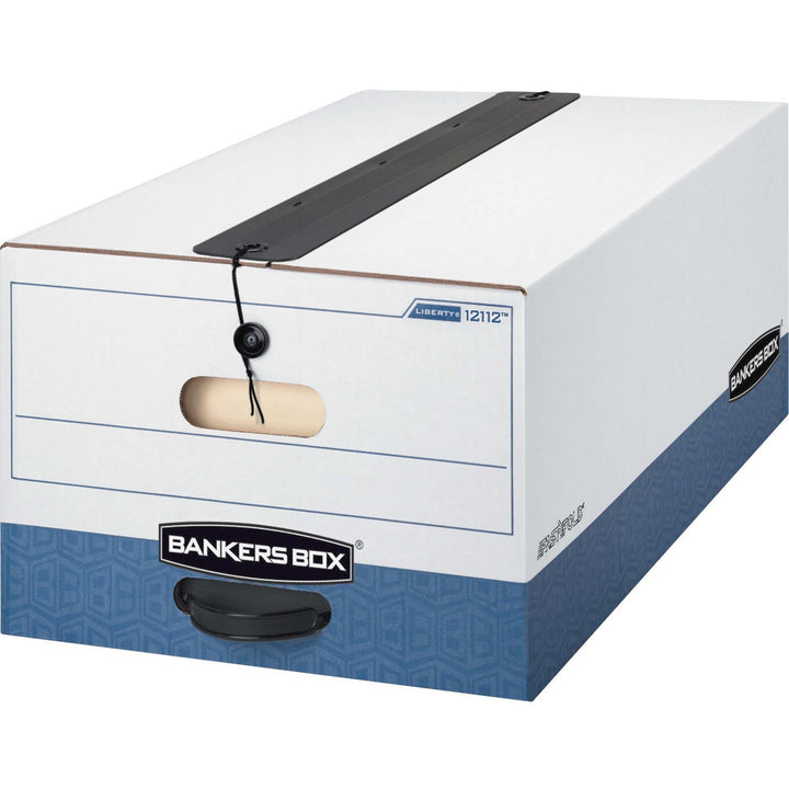 Image of Bankers Box® Liberty Plus Heavy-Duty Strength Storage Boxes, Legal Files, 15.25" X 24.13" X 10.75", White/blue, 12/carton