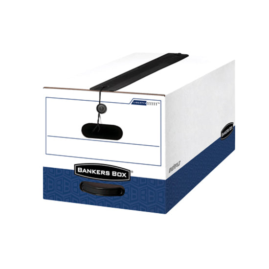 Image of Bankers Box® Liberty Plus Heavy-Duty Strength Storage Boxes, Legal Files, 15.25" X 24.13" X 10.75", White/blue, 12/carton