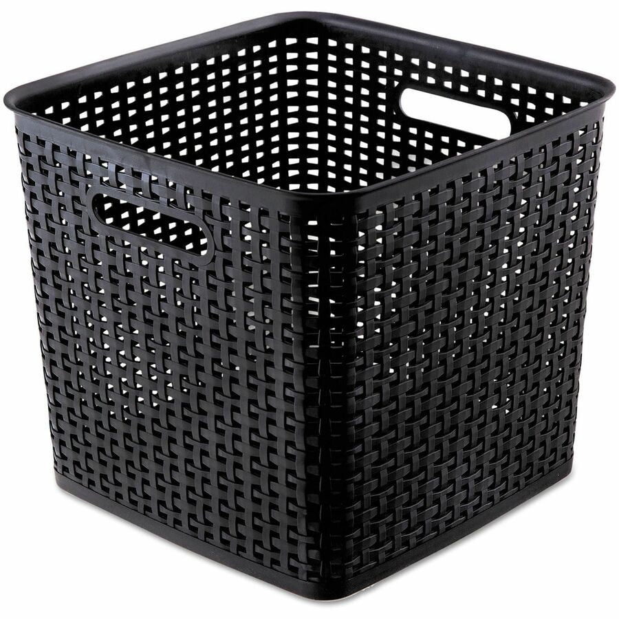 Image of Advantus Plastic Weave Bin, Extra Large, 12.5" X 12.5" X 11.13", Black, 2/pack