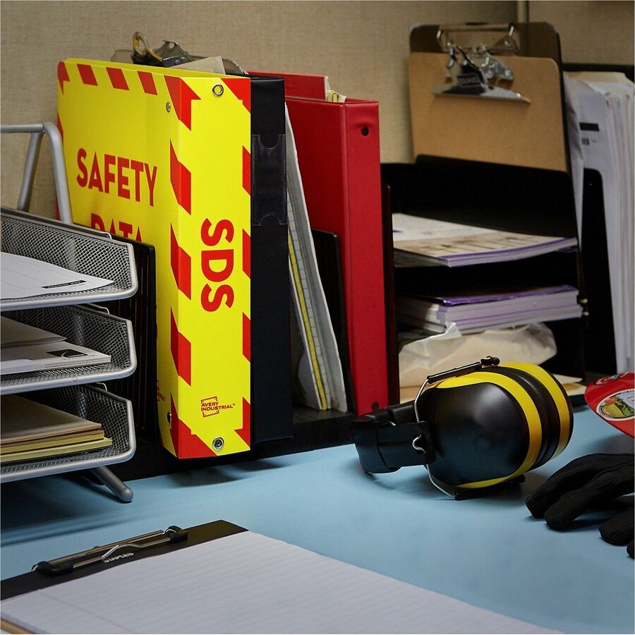 Image of Avery® UltraDuty Safety Data Sheet Binders with Chain, 3 Rings, 3" Capacity, 11 x 8.5, Yellow/Red