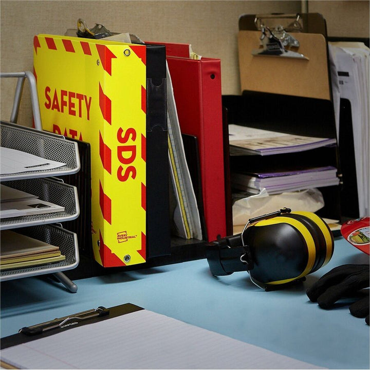 Image of Avery® UltraDuty Safety Data Sheet Binders with Chain, 3 Rings, 3" Capacity, 11 x 8.5, Yellow/Red