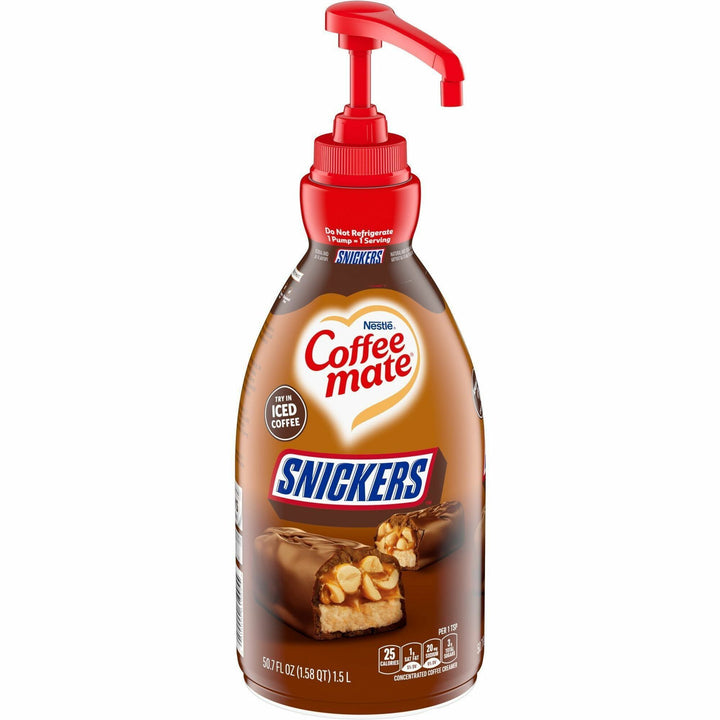 Image of Coffee mate 97955 Snickers Liquid Concentrate Coffee Creamer, Pump Bottle, Snicker Flavor, 50.70 fl oz (1.50 L)Bottle, 1 Each