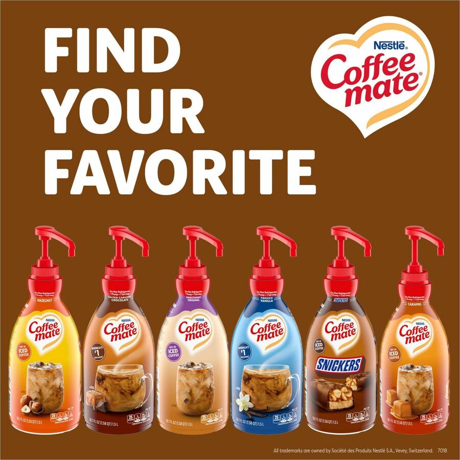 Image of Coffee mate 97955 Snickers Liquid Concentrate Coffee Creamer, Pump Bottle, Snicker Flavor, 50.70 fl oz (1.50 L)Bottle, 1 Each