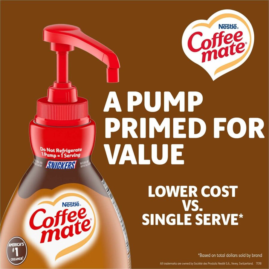 Image of Coffee mate 97955 Snickers Liquid Concentrate Coffee Creamer, Pump Bottle, Snicker Flavor, 50.70 fl oz (1.50 L)Bottle, 1 Each