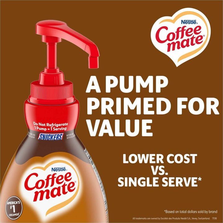 Image of Coffee mate 97955 Snickers Liquid Concentrate Coffee Creamer, Pump Bottle, Snicker Flavor, 50.70 fl oz (1.50 L)Bottle, 1 Each