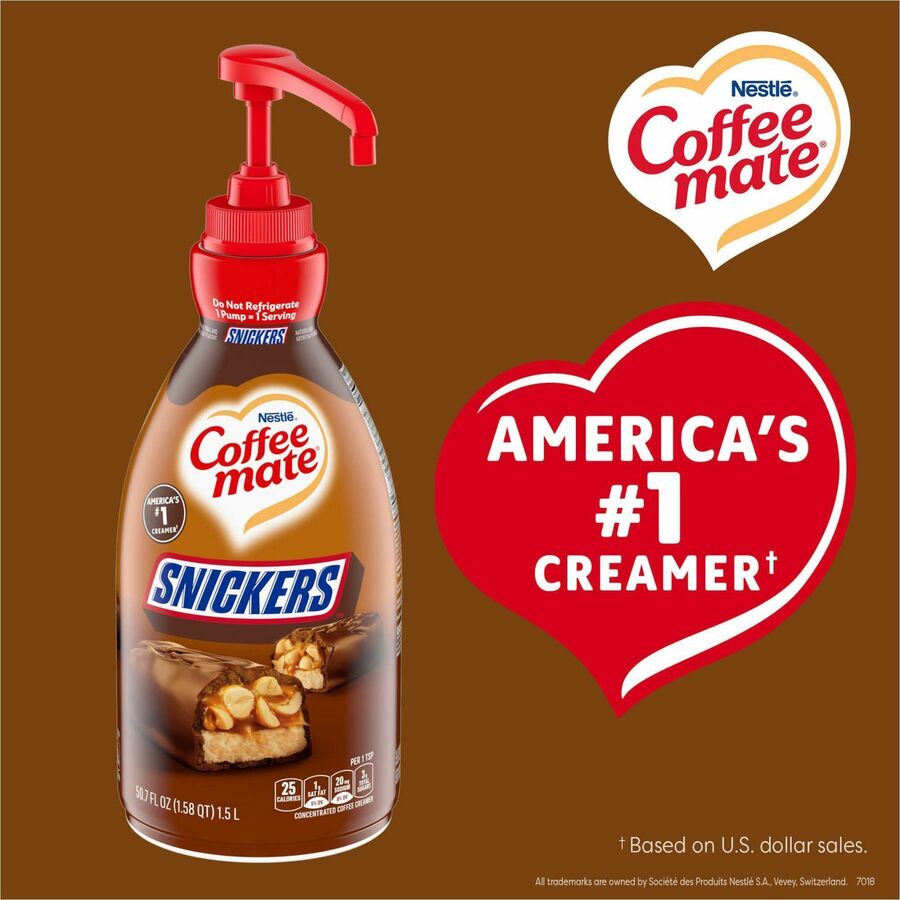 Image of Coffee mate 97955 Snickers Liquid Concentrate Coffee Creamer, Pump Bottle, Snicker Flavor, 50.70 fl oz (1.50 L)Bottle, 1 Each