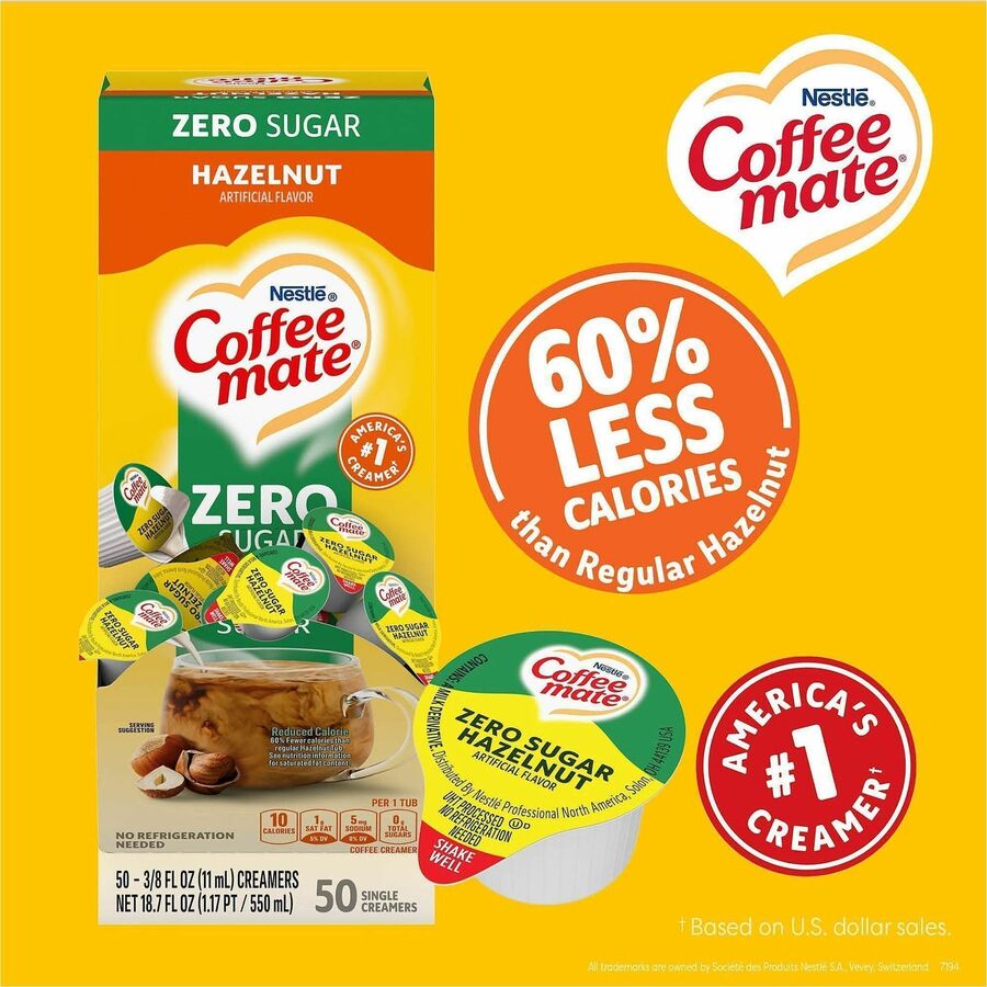 Image of Nestle® Coffee Creamer,Sugar-Free,Hazelnut,0.375 oz,50/BX,White