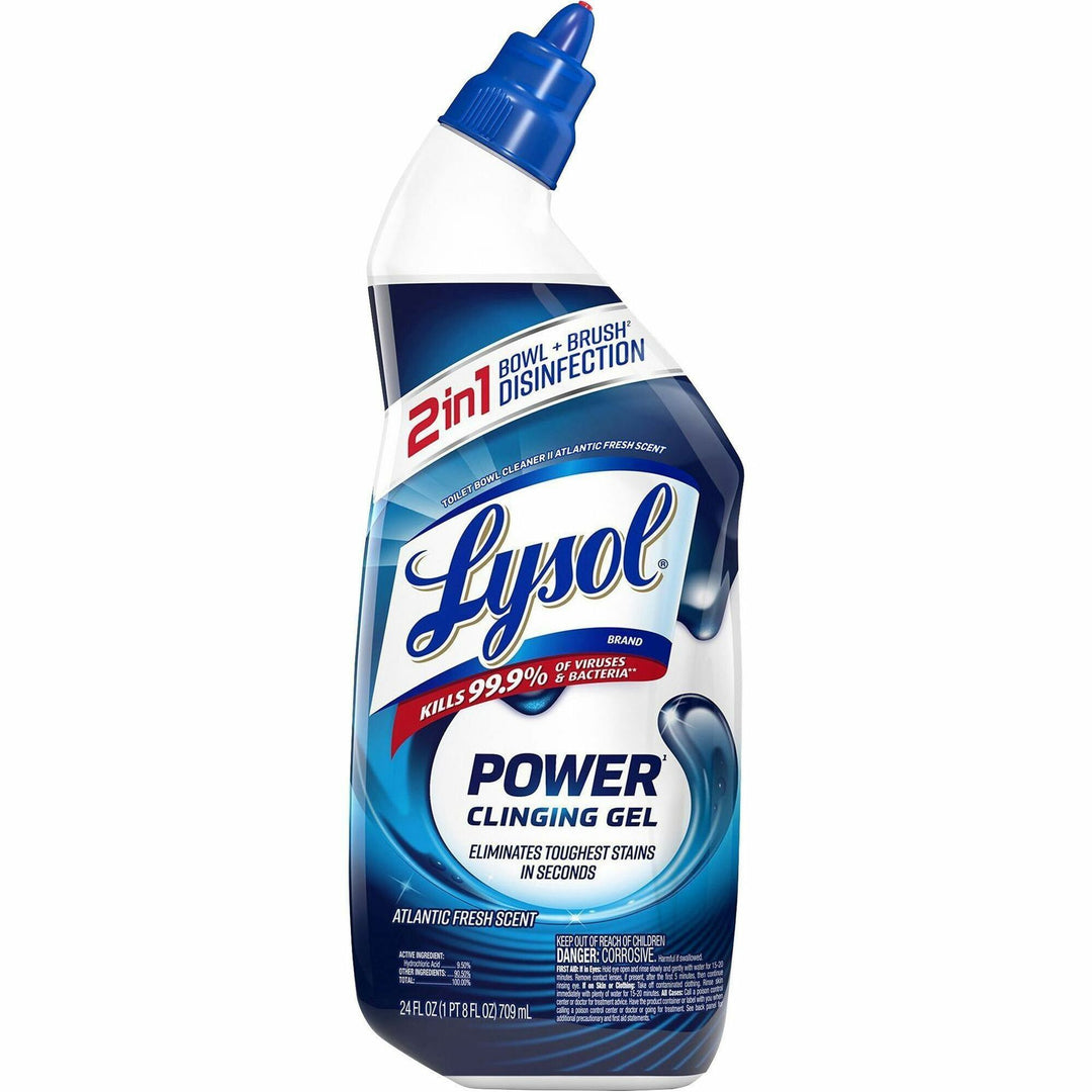 Image of Lysol 98012 Toilet Bowl Cleaner, 24 fl oz (0.8 quart), Atlantic Fresh Scent, Disinfectant, Blue Bottle, 1 Each
