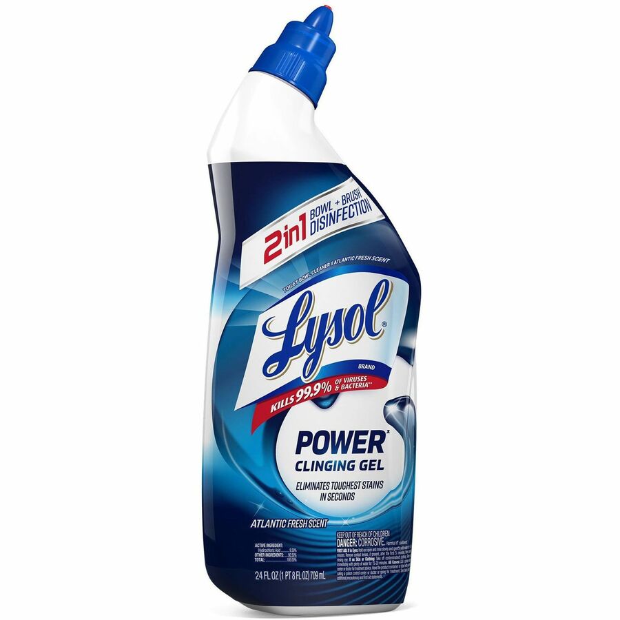 Image of Lysol 98012 Toilet Bowl Cleaner, 24 fl oz (0.8 quart), Atlantic Fresh Scent, Disinfectant, Blue Bottle, 1 Each