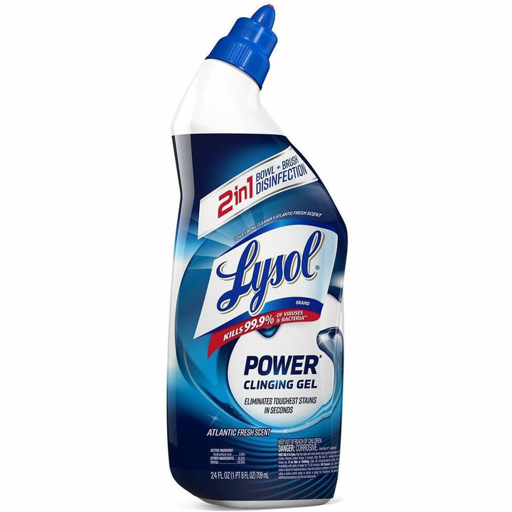 Image of Lysol 98012 Toilet Bowl Cleaner, 24 fl oz (0.8 quart), Atlantic Fresh Scent, Disinfectant, Blue Bottle, 1 Each