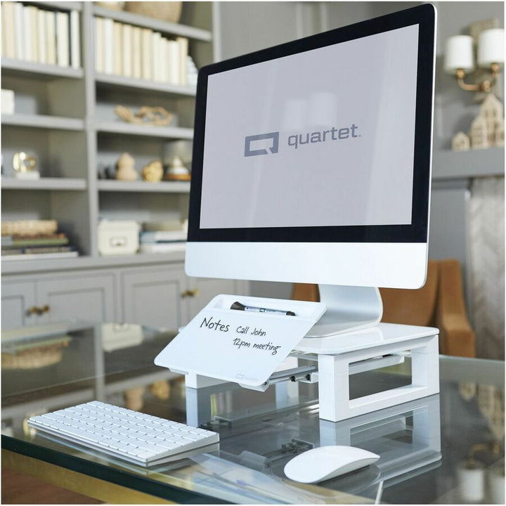 Image of Quartet® Adjustable Height Desktop Glass Monitor Riser With Dry-Erase Board, 14 X 10.25 X 2.5 To 5.25, White, Supports 100 Lb