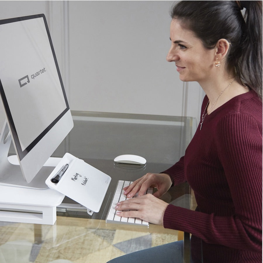 Image of Quartet® Adjustable Height Desktop Glass Monitor Riser With Dry-Erase Board, 14 X 10.25 X 2.5 To 5.25, White, Supports 100 Lb