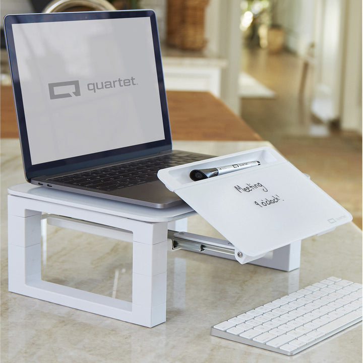 Image of Quartet® Adjustable Height Desktop Glass Monitor Riser With Dry-Erase Board, 14 X 10.25 X 2.5 To 5.25, White, Supports 100 Lb