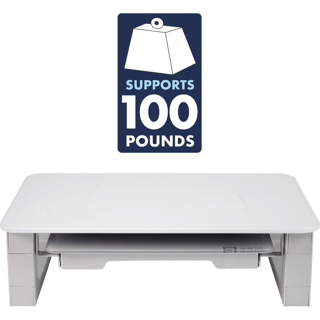 Image of Quartet® Adjustable Height Desktop Glass Monitor Riser With Dry-Erase Board, 14 X 10.25 X 2.5 To 5.25, White, Supports 100 Lb