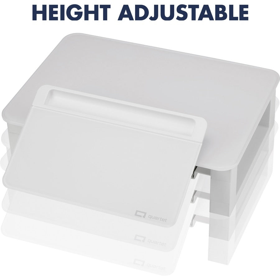 Image of Quartet® Adjustable Height Desktop Glass Monitor Riser With Dry-Erase Board, 14 X 10.25 X 2.5 To 5.25, White, Supports 100 Lb