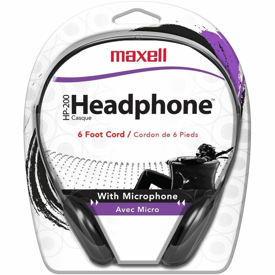 Image of Maxell® HP200 Headphone with Microphone, 6 ft Cord, Black