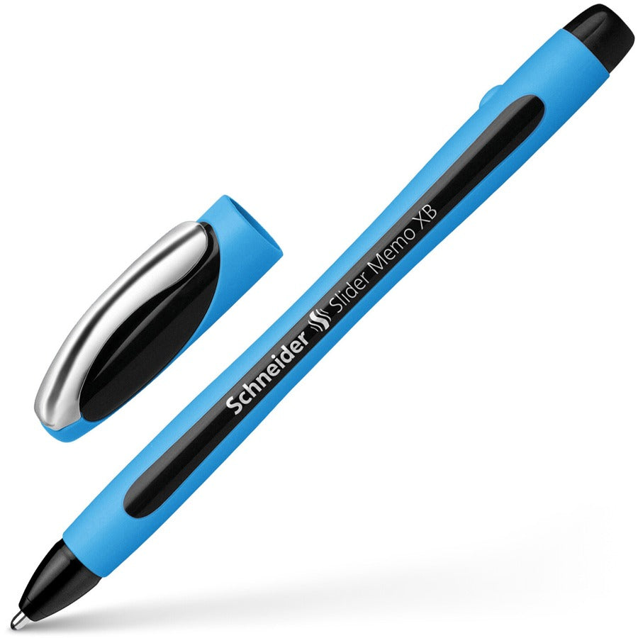 Image of Schneider® Slider Memo XB Ballpoint Pen, Stick, Extra-Bold 1.4 mm, Black Ink, Black/Light Blue Barrel, 10/Box