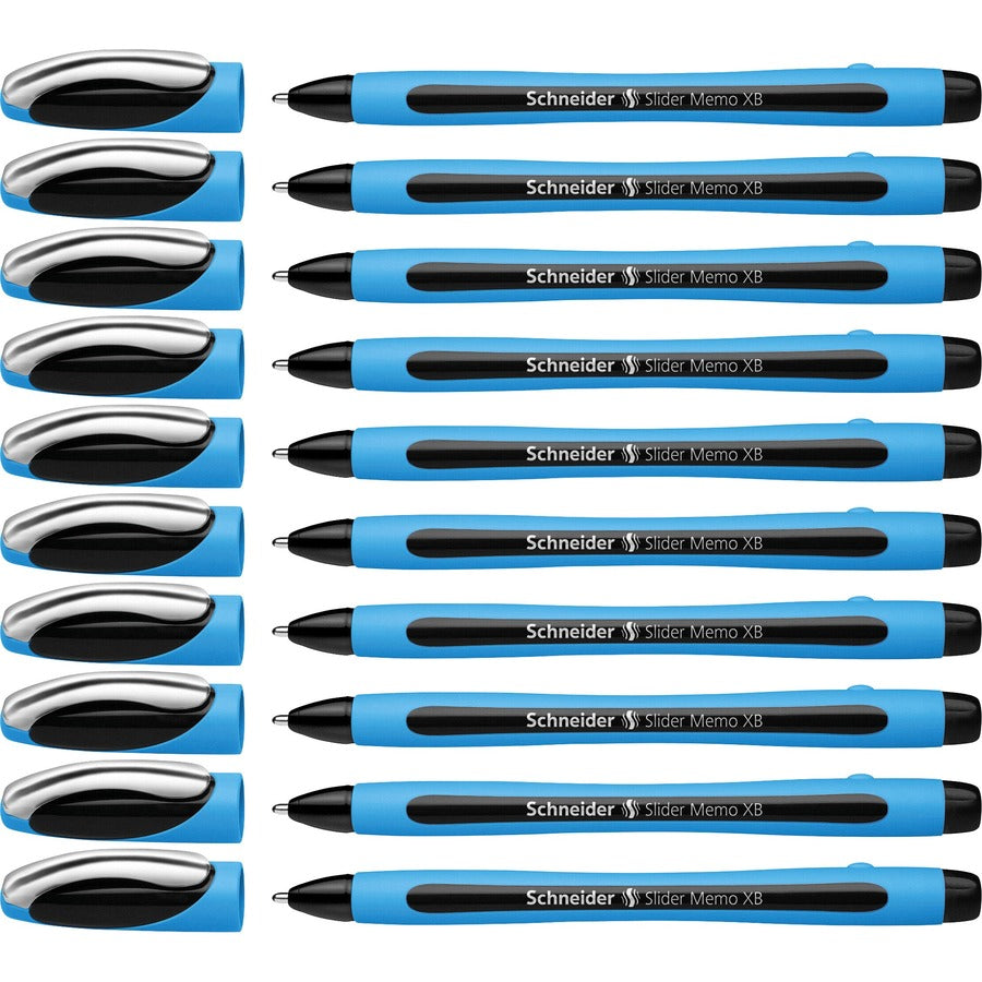 Image of Schneider® Slider Memo XB Ballpoint Pen, Stick, Extra-Bold 1.4 mm, Black Ink, Black/Light Blue Barrel, 10/Box