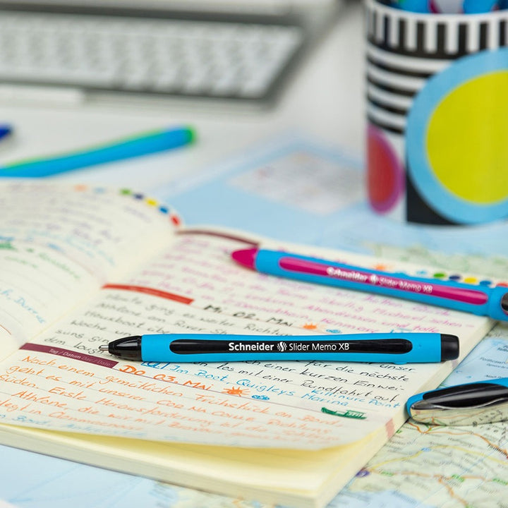 Image of Schneider® Slider Memo Xb Ballpoint Pen, Stick, Extra-Bold 1.4 Mm, Blue Ink, Blue/light Blue Barrel, 10/box