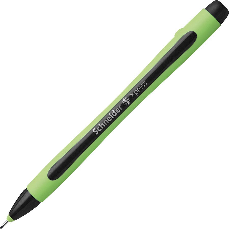 Image of Schneider 190001 Xpress Fineliner Pen, 0.8 mm Medium Pen Point, Black Ink, Black Rubberized, Green Barrel, Stainless Steel Tip, 10 / Pack