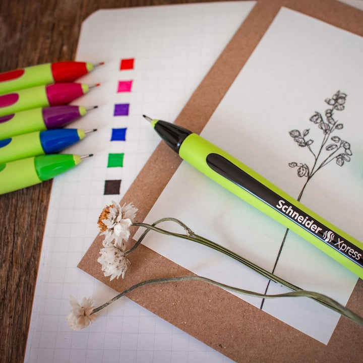 Image of Schneider® Xpress Fineliner Porous Point Pen, Stick, Medium 0.8 Mm, Blue Ink, Blue/green Barrel, 10/box