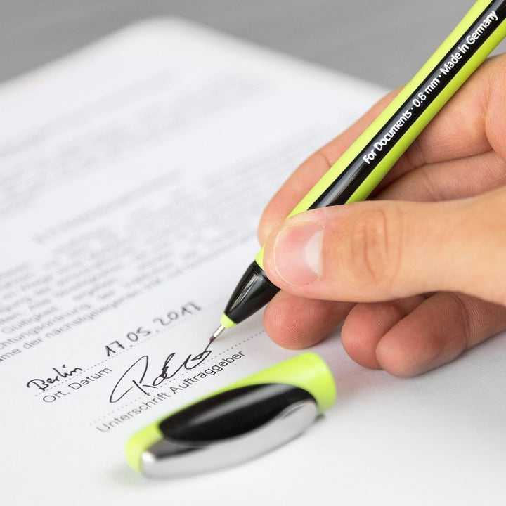 Image of Schneider® Xpress Fineliner Porous Point Pen, Stick, Medium 0.8 Mm, Blue Ink, Blue/green Barrel, 10/box