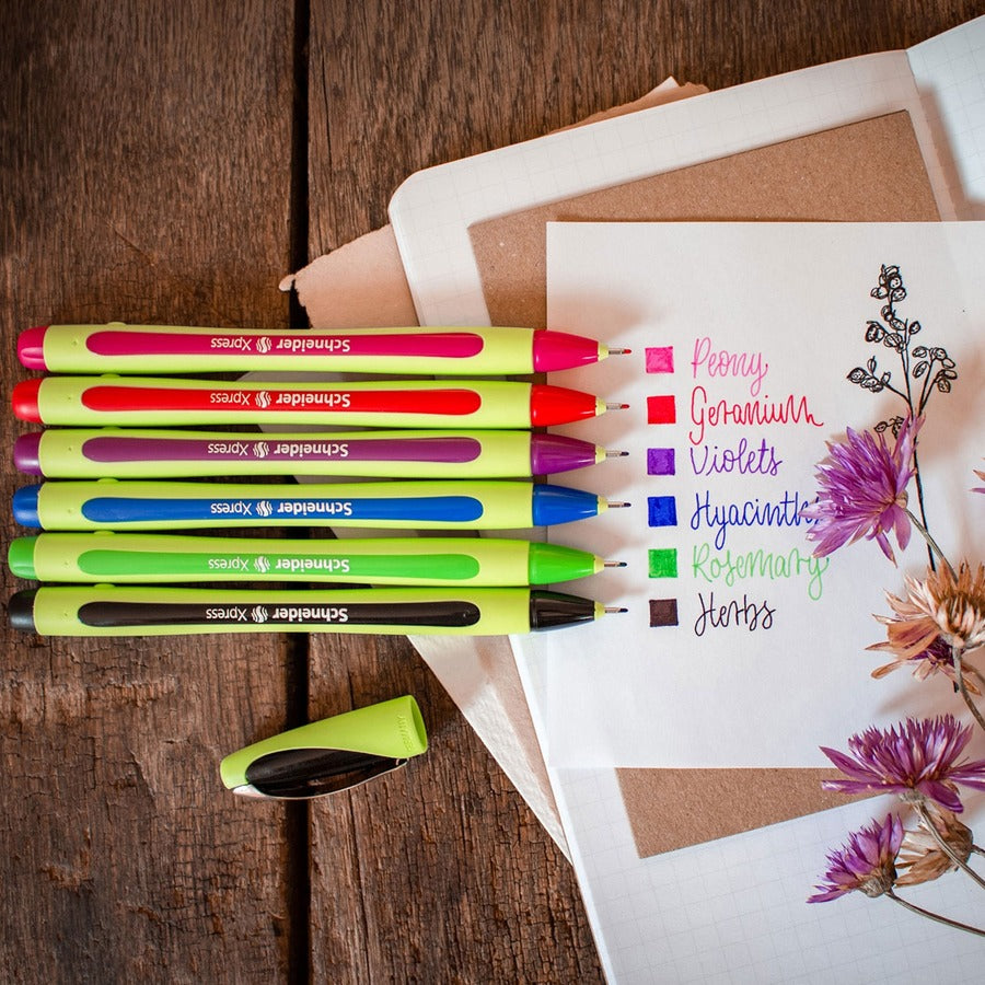 Image of Schneider® Xpress Fineliner Porous Point Pen, Stick, Medium 0.8 Mm, Blue Ink, Blue/green Barrel, 10/box