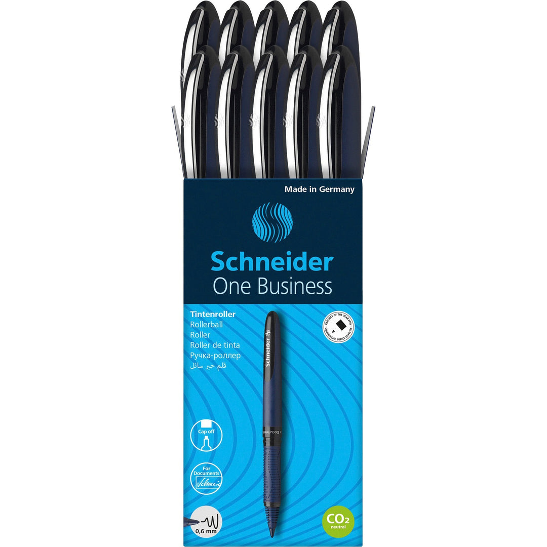 Image of Schneider® One Business Rollerball Pen, Stick, Fine 0.6 mm, Black Ink, Dark Blue/Black Barrel, 10/Box