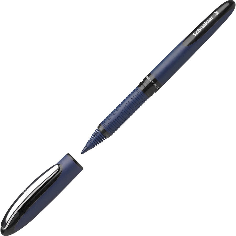 Image of Schneider 183001 One Business Rollerball, 0.6 mm Medium Pen Point, Black Ink, Black, Dark Blue Barrel, 10 / Pack