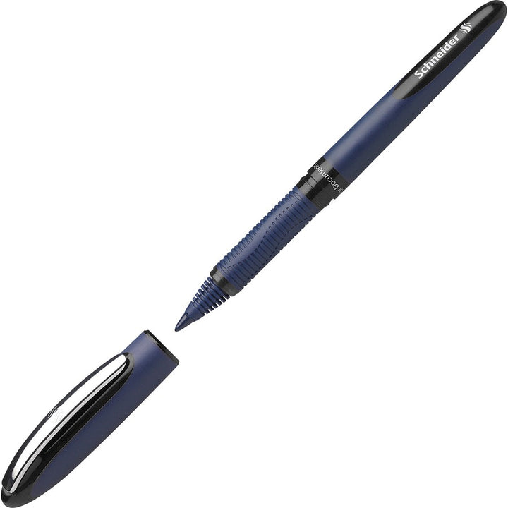 Image of Schneider 183001 One Business Rollerball, 0.6 mm Medium Pen Point, Black Ink, Black, Dark Blue Barrel, 10 / Pack