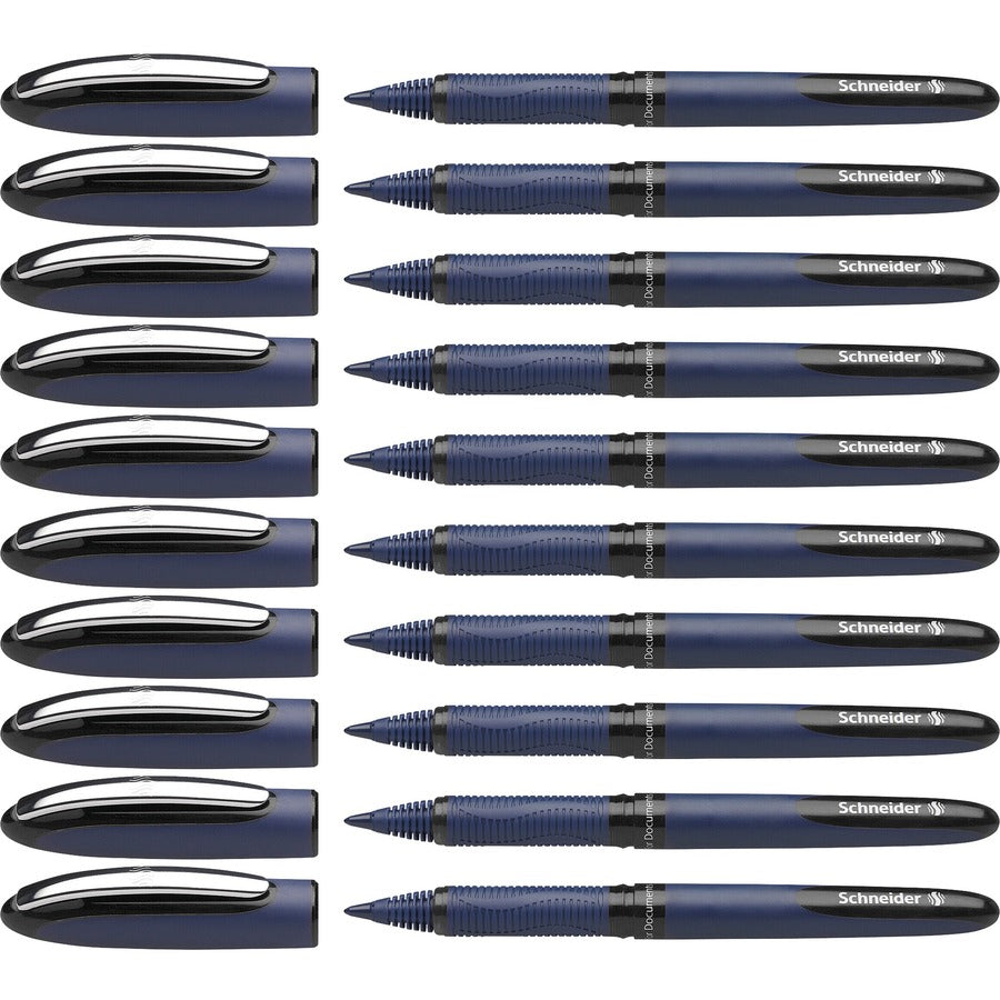 Image of Schneider 183001 One Business Rollerball, 0.6 mm Medium Pen Point, Black Ink, Black, Dark Blue Barrel, 10 / Pack