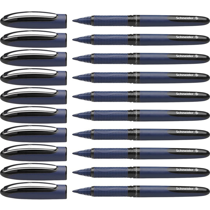 Image of Schneider 183001 One Business Rollerball, 0.6 mm Medium Pen Point, Black Ink, Black, Dark Blue Barrel, 10 / Pack