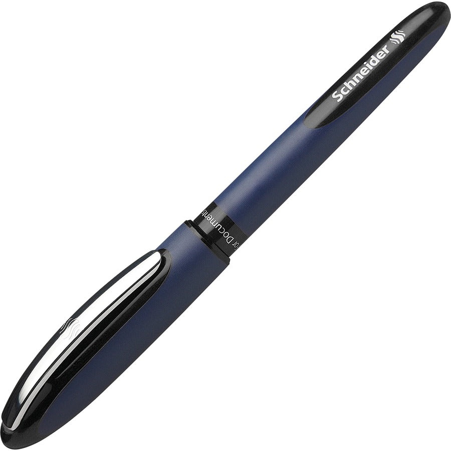 Image of Schneider 183001 One Business Rollerball, 0.6 mm Medium Pen Point, Black Ink, Black, Dark Blue Barrel, 10 / Pack