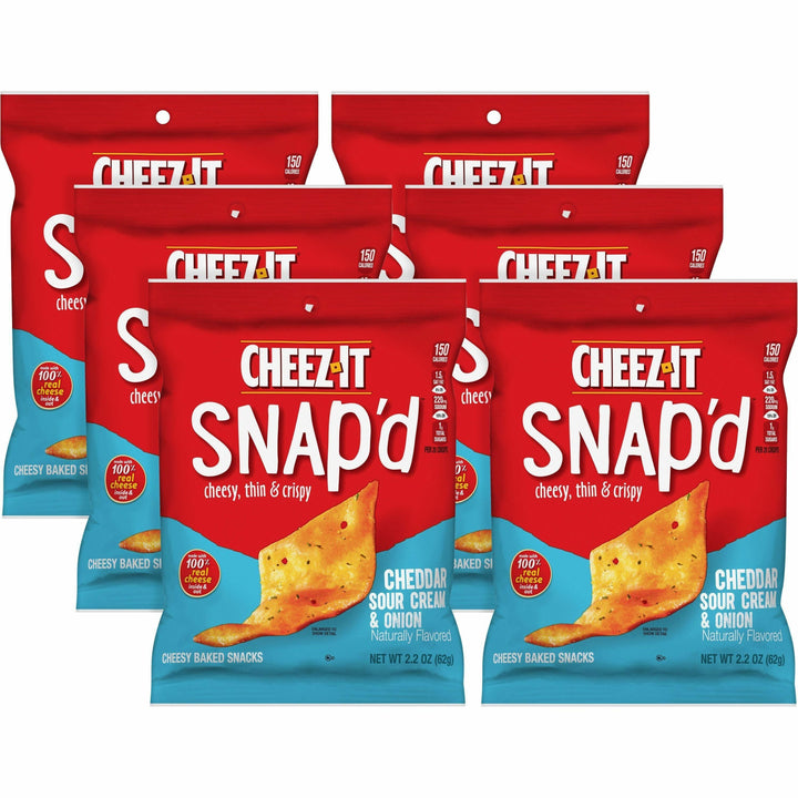 Image of Sunshine® Cheez-It Snap'd Crackers, Cheddar Sour Cream And Onion, 2.2 Oz Pouch, 6/pack