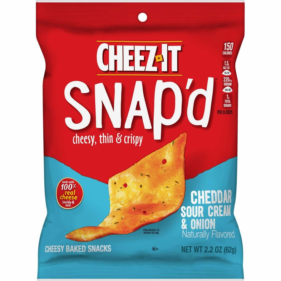 Image of Sunshine® Cheez-It Snap'd Crackers, Cheddar Sour Cream And Onion, 2.2 Oz Pouch, 6/pack