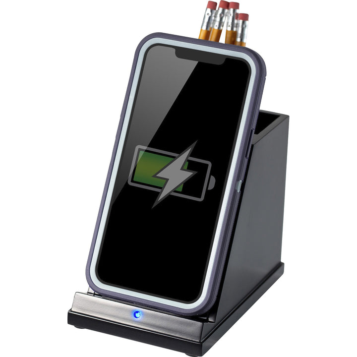 Image of Victor® Phone Charger, w/Pencil Cup, Wireless, 4.6"x5.4"x3.7", BK