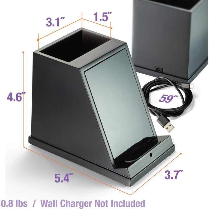 Image of Victor® Phone Charger, w/Pencil Cup, Wireless, 4.6"x5.4"x3.7", BK