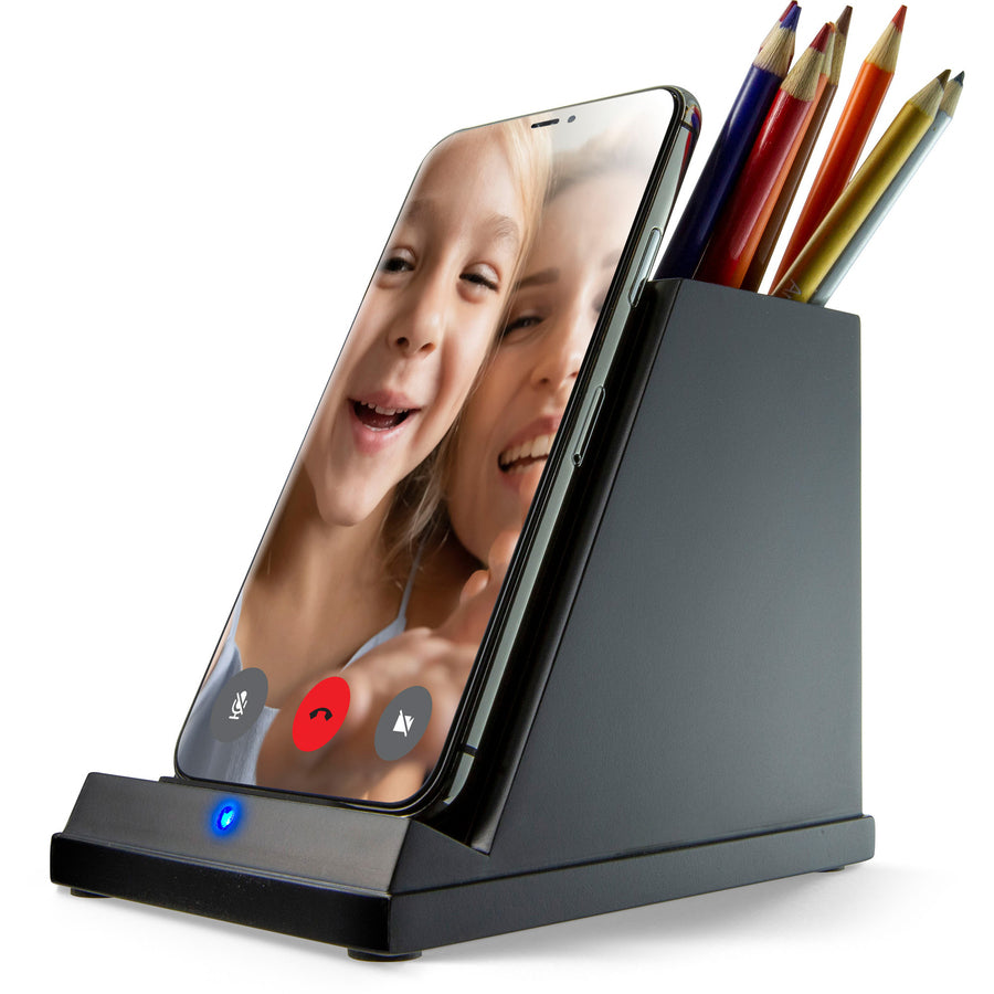 Image of Victor® Phone Charger, w/Pencil Cup, Wireless, 4.6"x5.4"x3.7", BK
