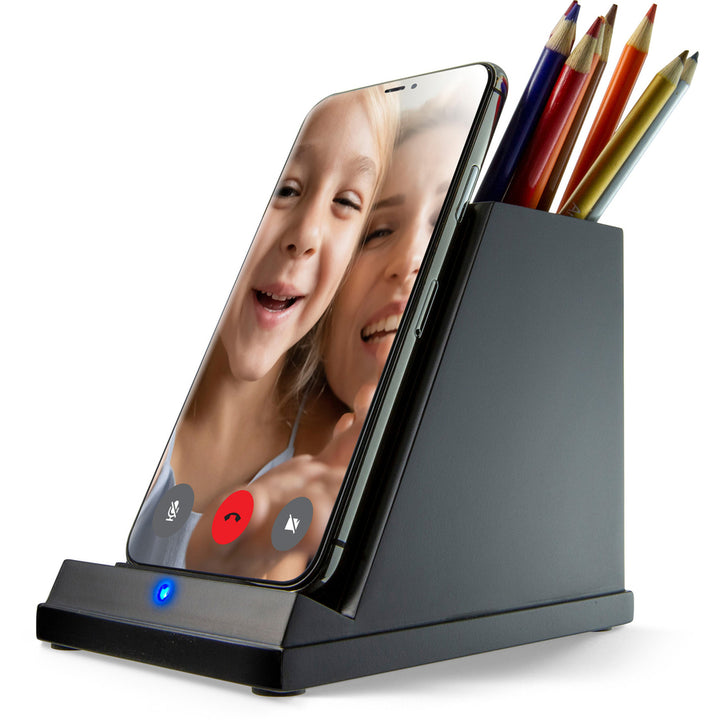 Image of Victor® Phone Charger, w/Pencil Cup, Wireless, 4.6"x5.4"x3.7", BK