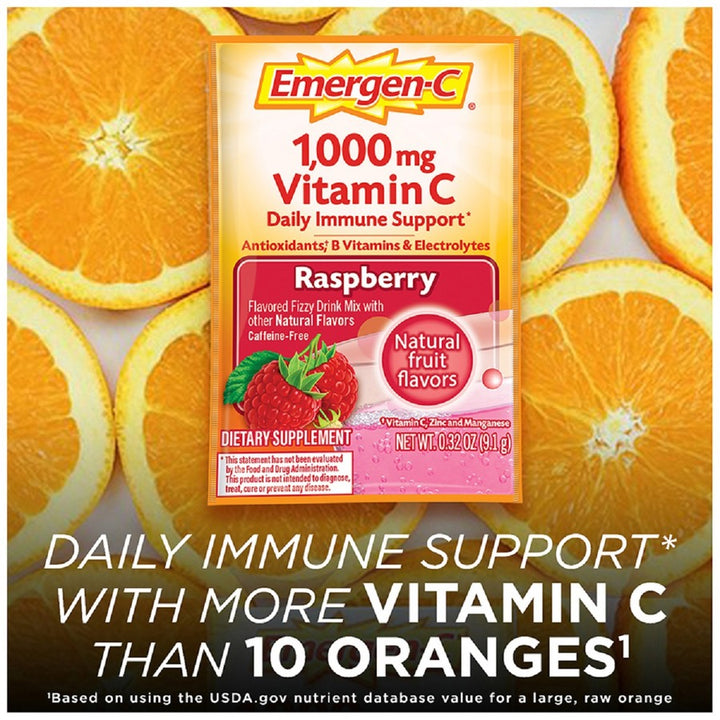 Image of Emergen-C 30201 Raspberry Vitamin C Drink Mix, For Immune Support, Fruit, Raspberry, 30/Pack, 30 / Box