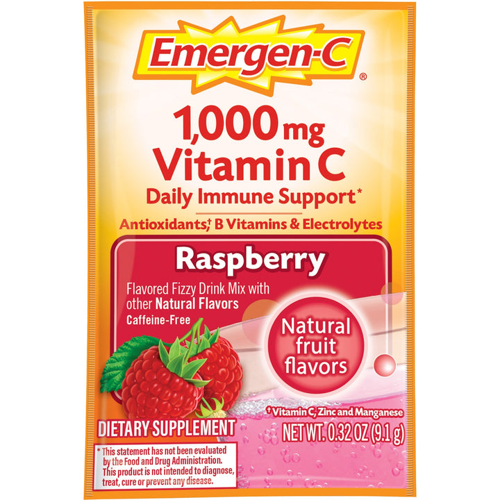 Image of Emergen-C 30201 Raspberry Vitamin C Drink Mix, For Immune Support, Fruit, Raspberry, 30/Pack, 30 / Box