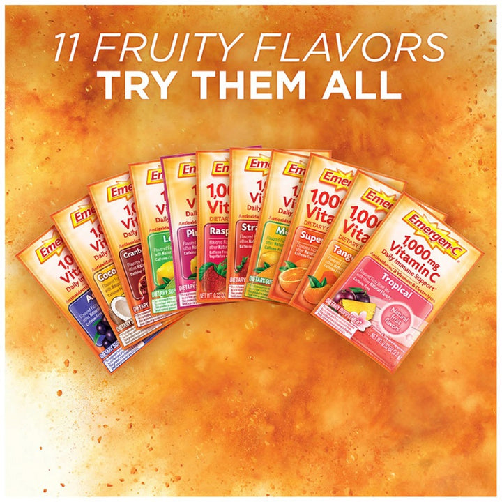 Image of Emergen-C 30201 Raspberry Vitamin C Drink Mix, For Immune Support, Fruit, Raspberry, 30/Pack, 30 / Box