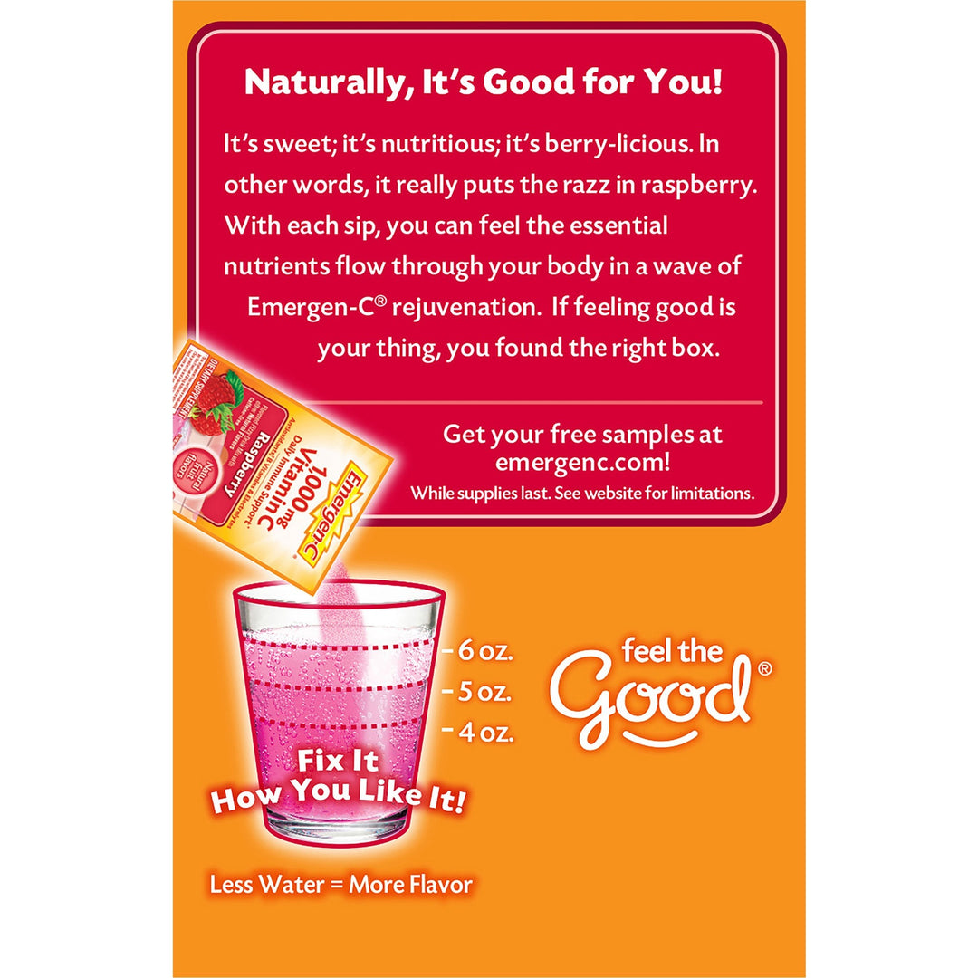 Image of Emergen-C 30201 Raspberry Vitamin C Drink Mix, For Immune Support, Fruit, Raspberry, 30/Pack, 30 / Box
