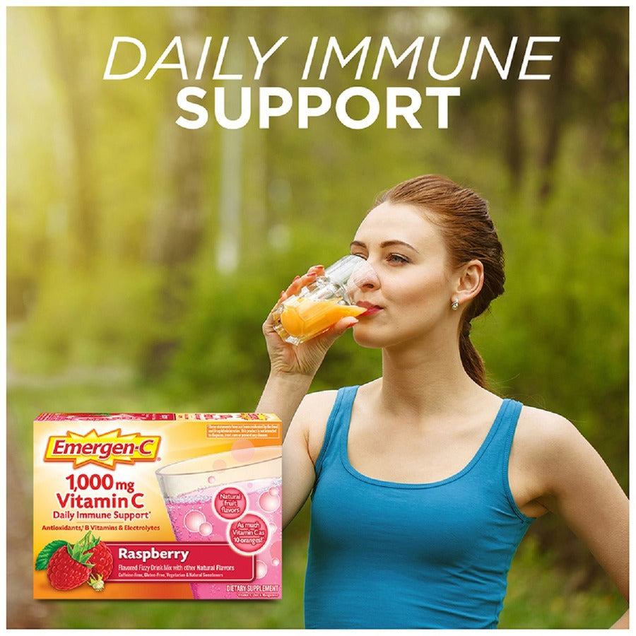 Image of Emergen-C 30201 Raspberry Vitamin C Drink Mix, For Immune Support, Fruit, Raspberry, 30/Pack, 30 / Box