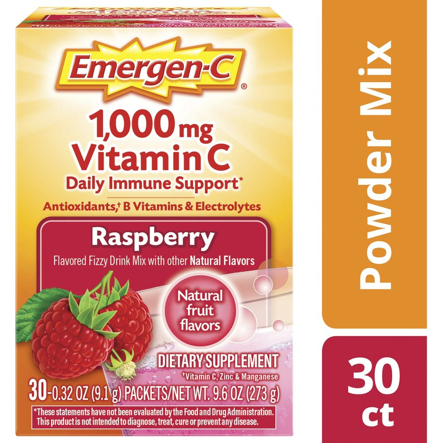 Image of Emergen-C 30201 Raspberry Vitamin C Drink Mix, For Immune Support, Fruit, Raspberry, 30/Pack, 30 / Box
